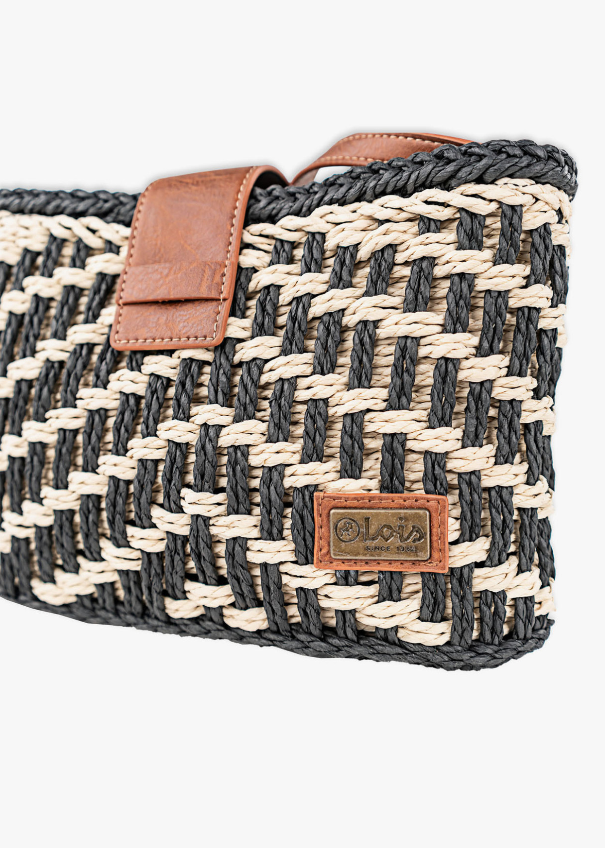 Bolso bandolera rafia trenzada negro