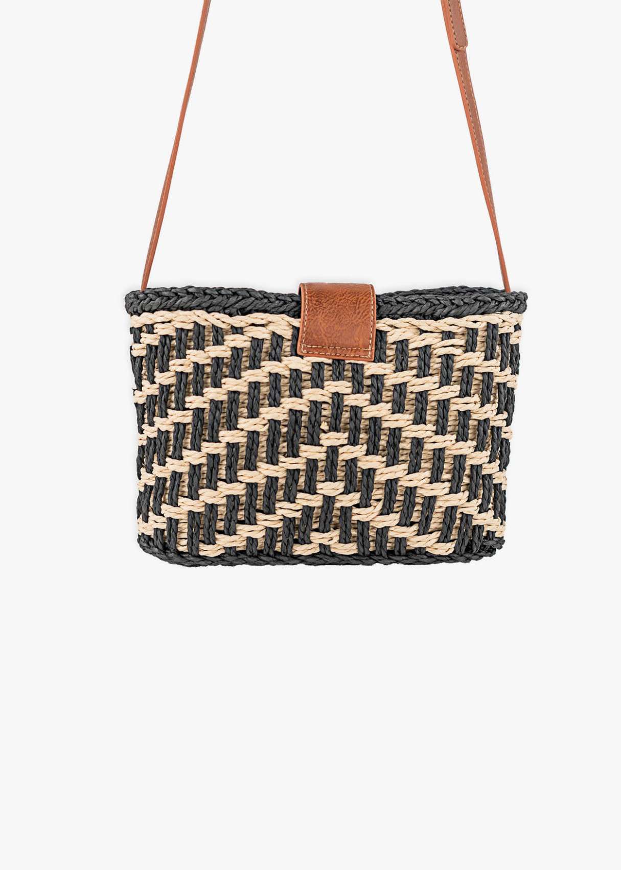 Bolso bandolera rafia trenzada negro