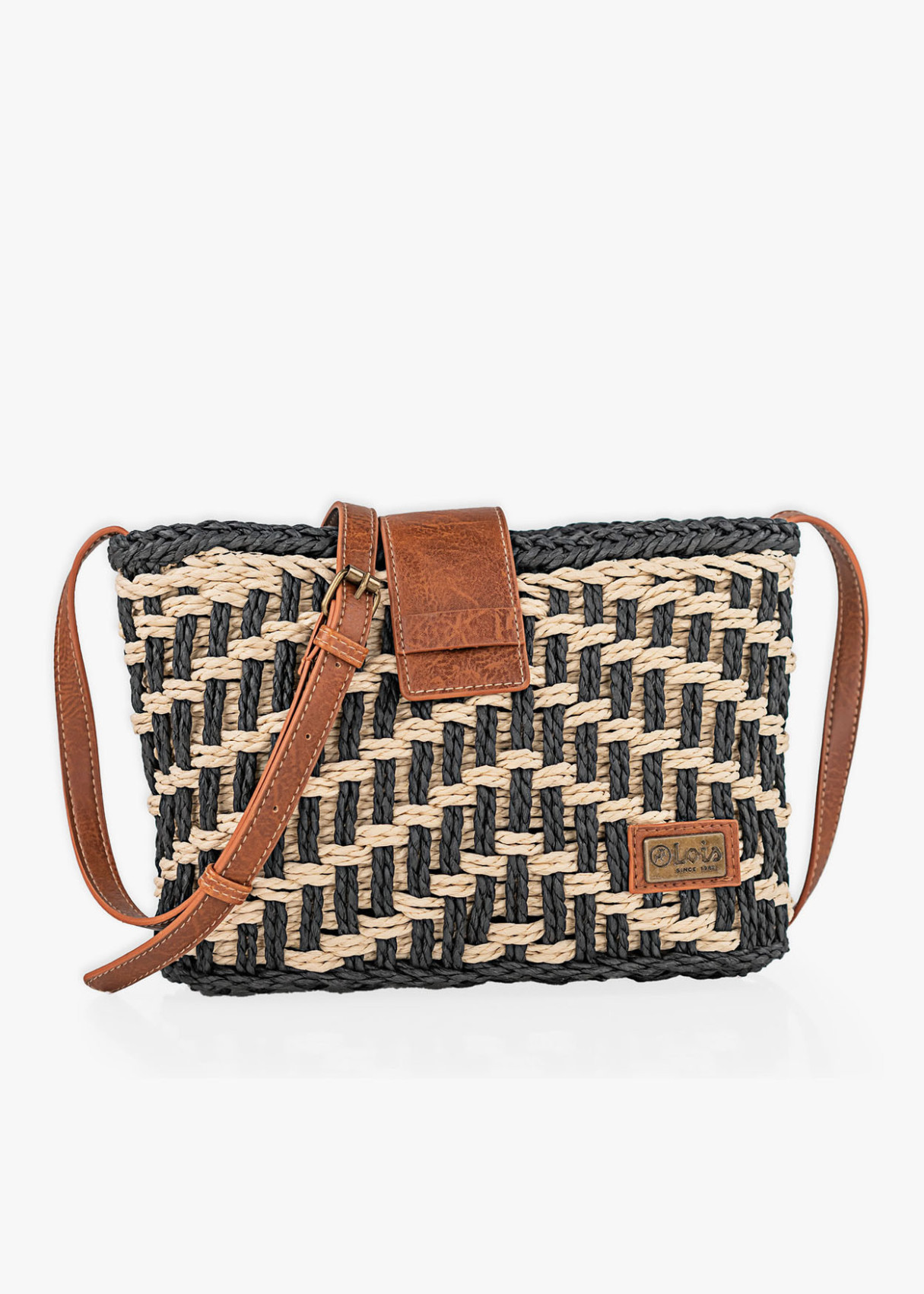 Bolso bandolera rafia trenzada negro