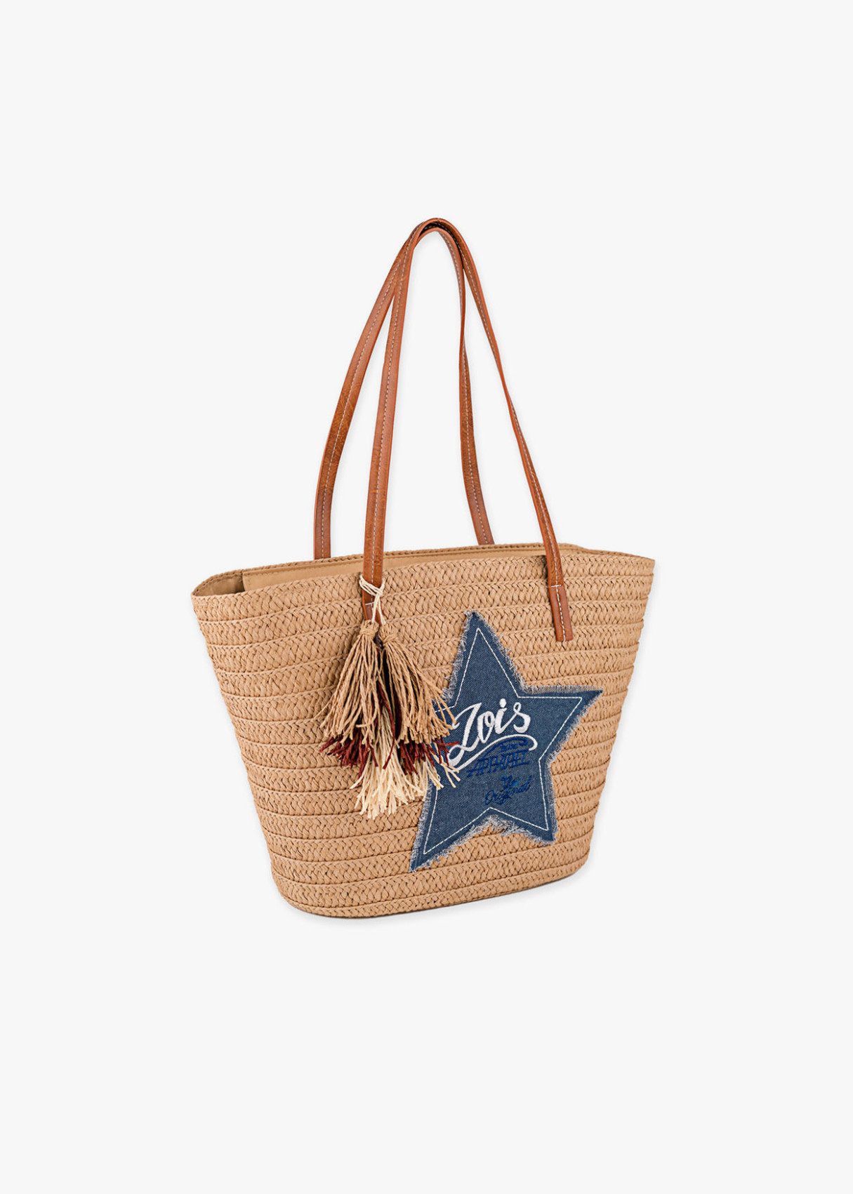 Bolso Playa capazo rafia estrella denim beige