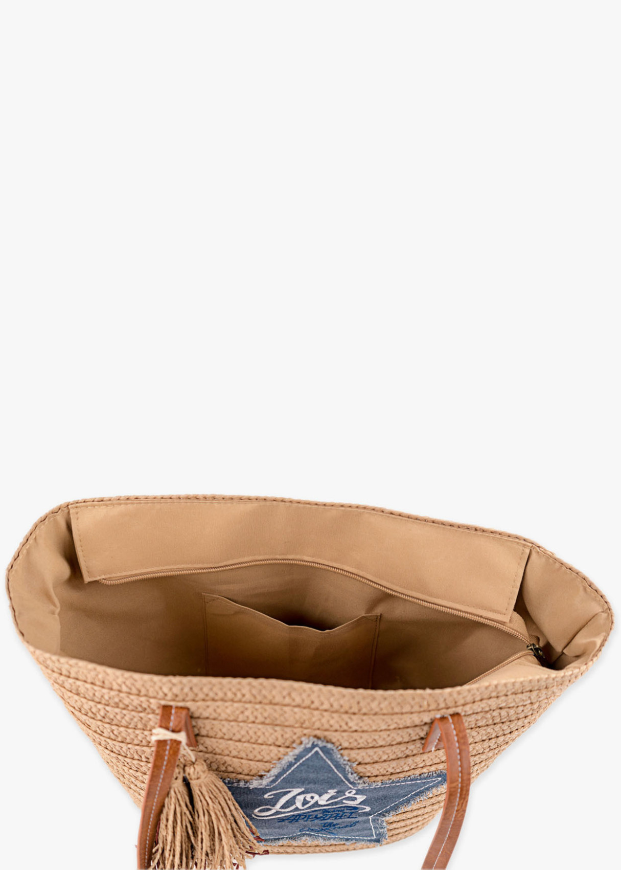Bolso Playa capazo rafia estrella denim beige