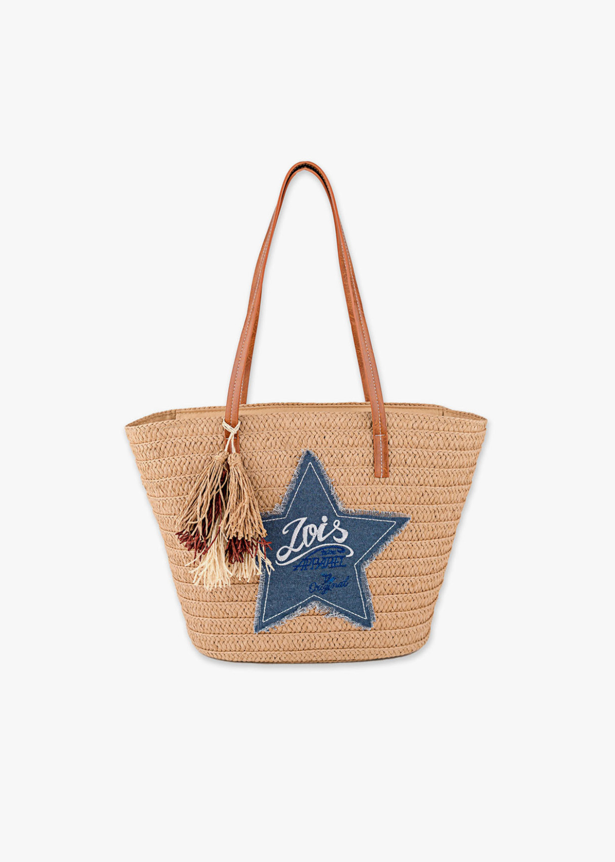 Bolso Playa capazo rafia estrella denim beige