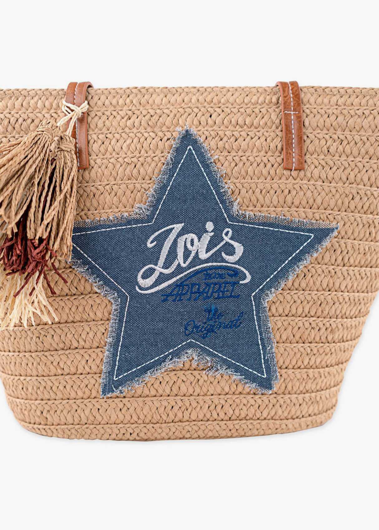 Bolso Playa capazo rafia estrella denim beige