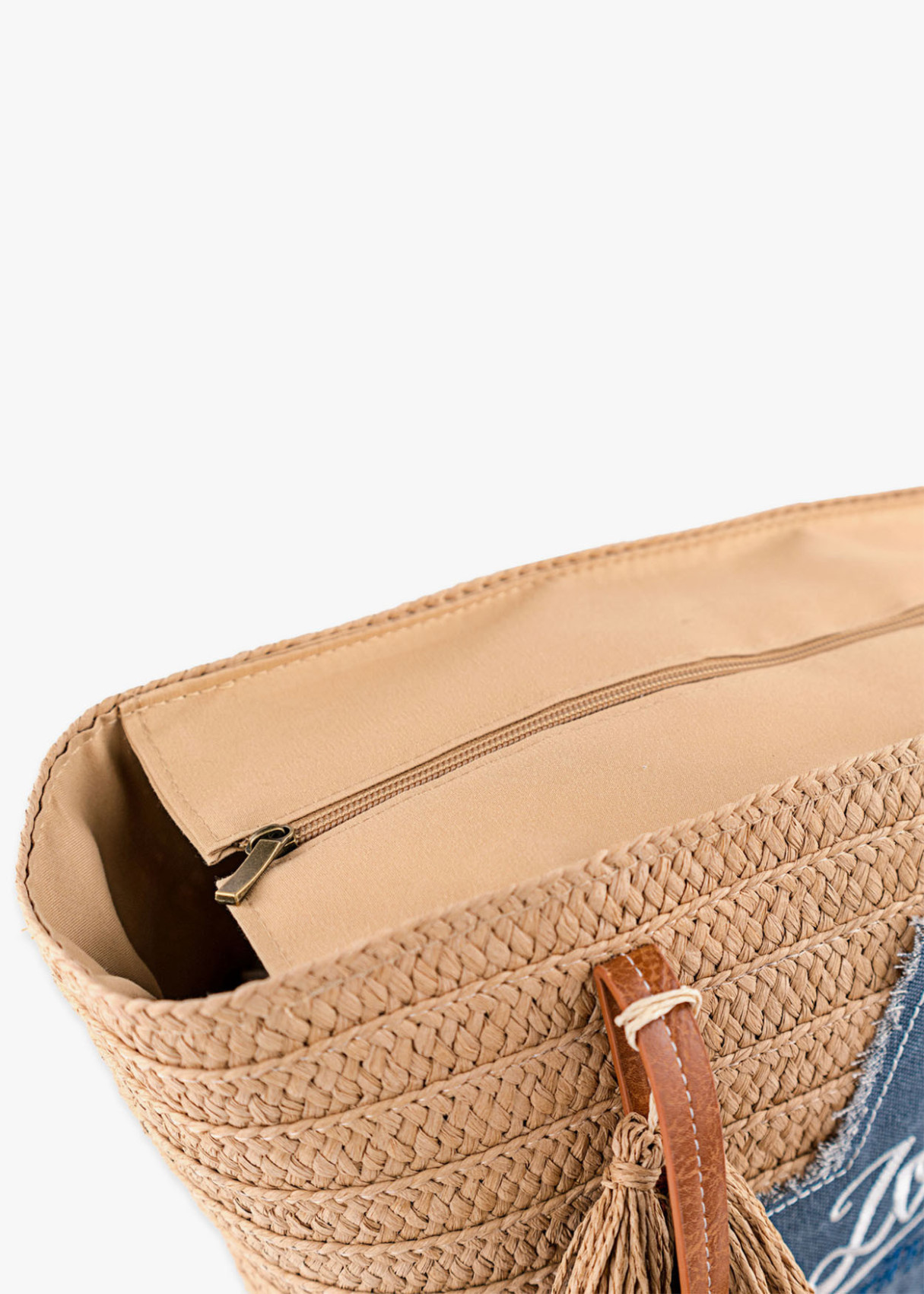 Bolso Playa capazo rafia estrella denim beige