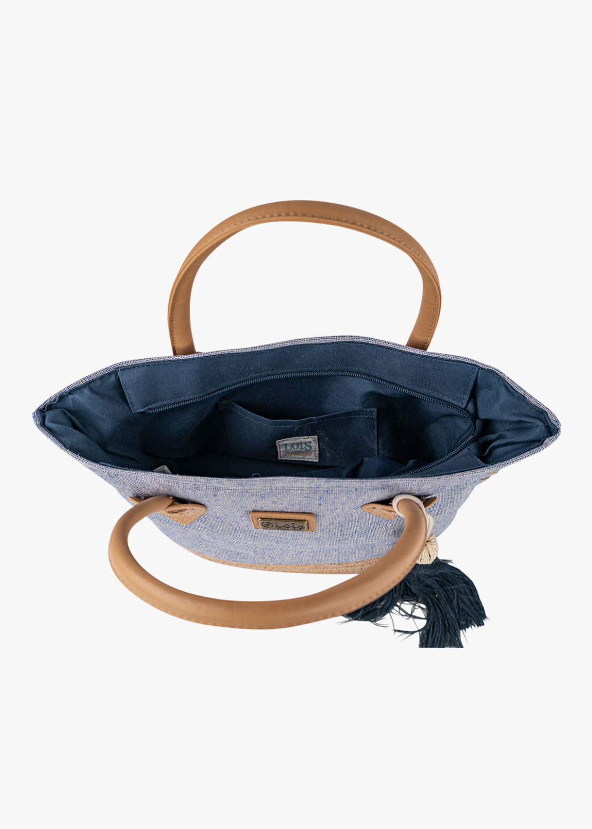 Bolso Playa pequeño lona detalle borla azul