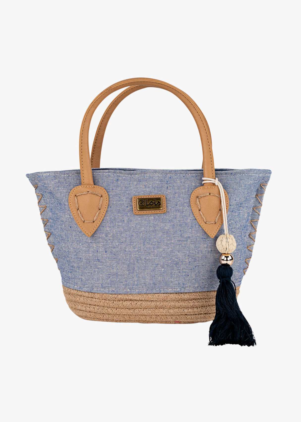 Bolso Playa pequeño lona detalle borla azul