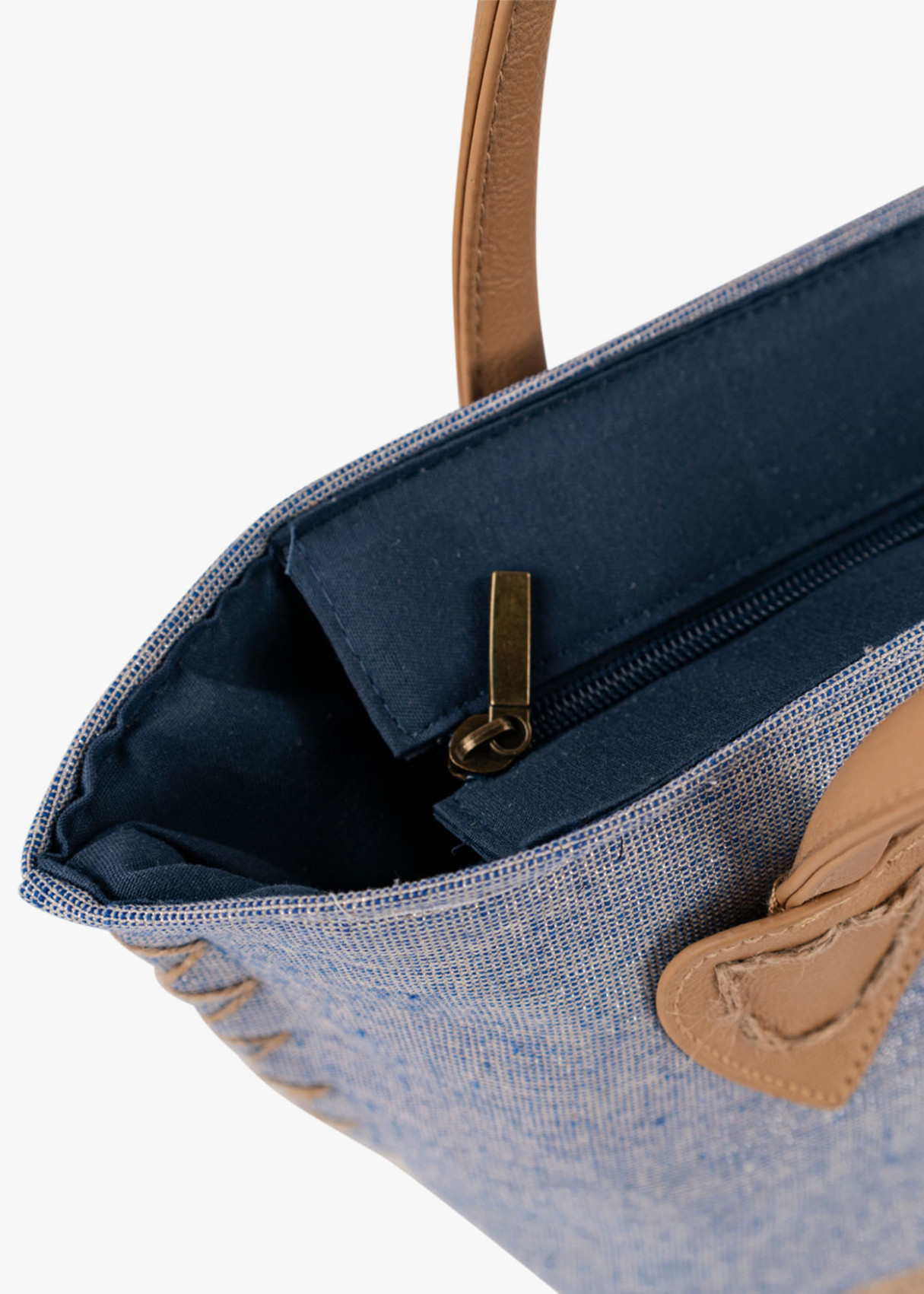 Bolso Playa pequeño lona detalle borla azul
