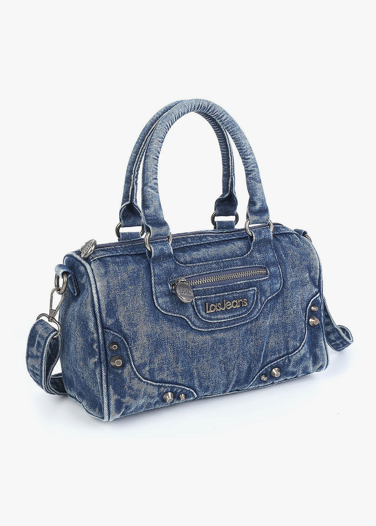 Bolso denim lavado con asa ajustable azul