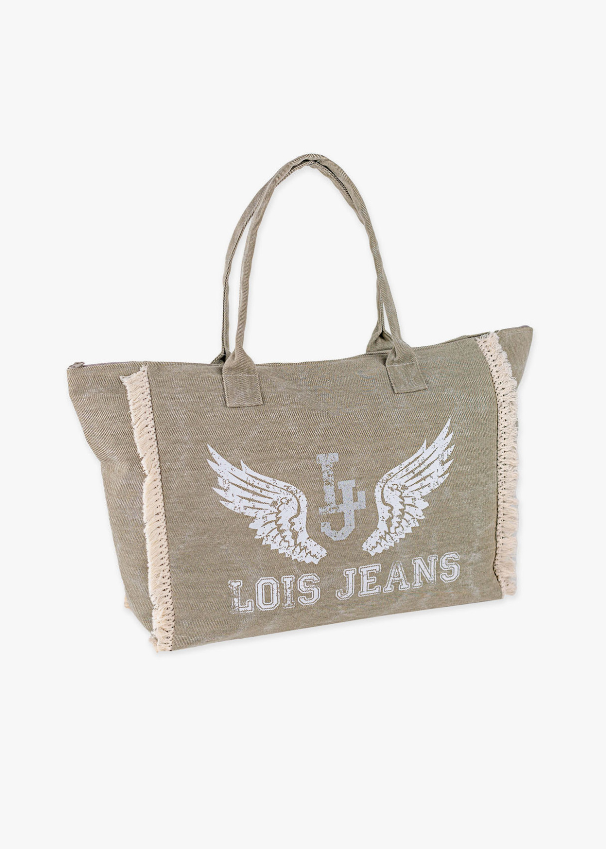 Bolso playa alas ángel detalle flecos beige