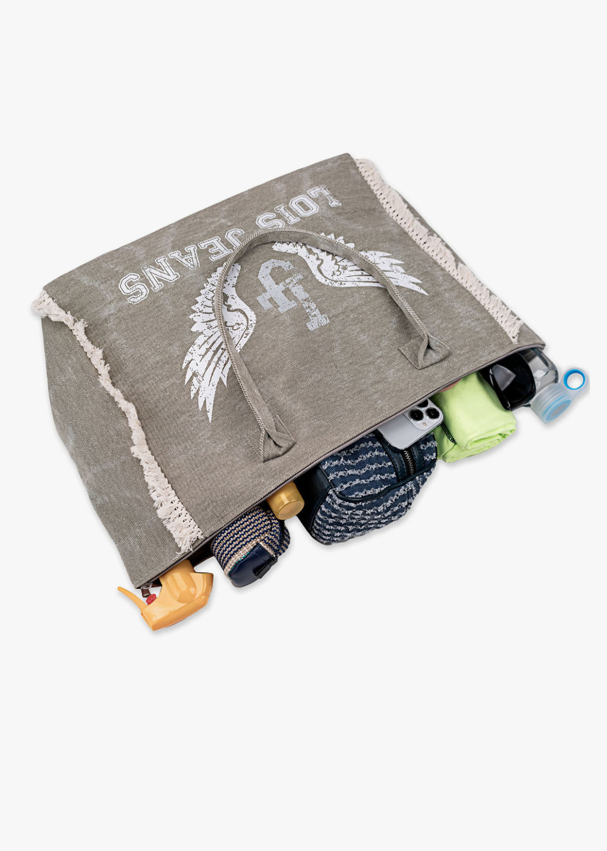 Bolso playa alas ángel detalle flecos beige