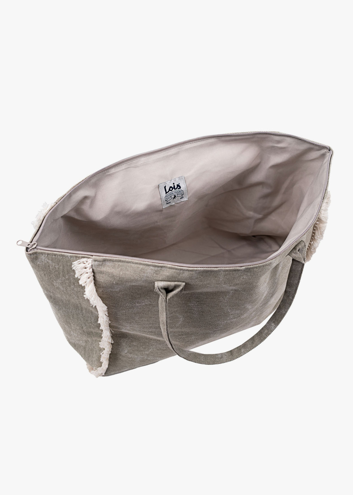 Bolso playa alas ángel detalle flecos beige