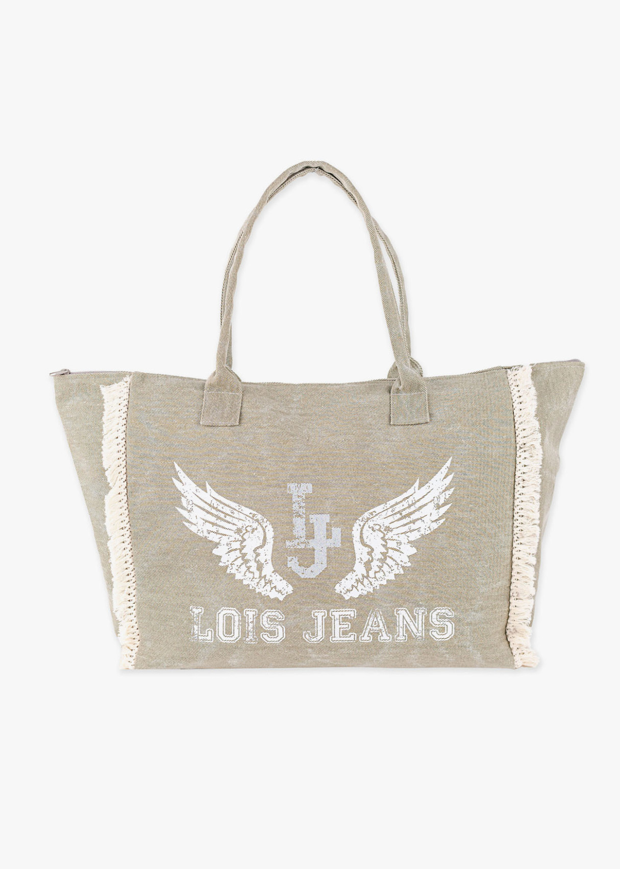 Bolso playa alas ángel detalle flecos beige