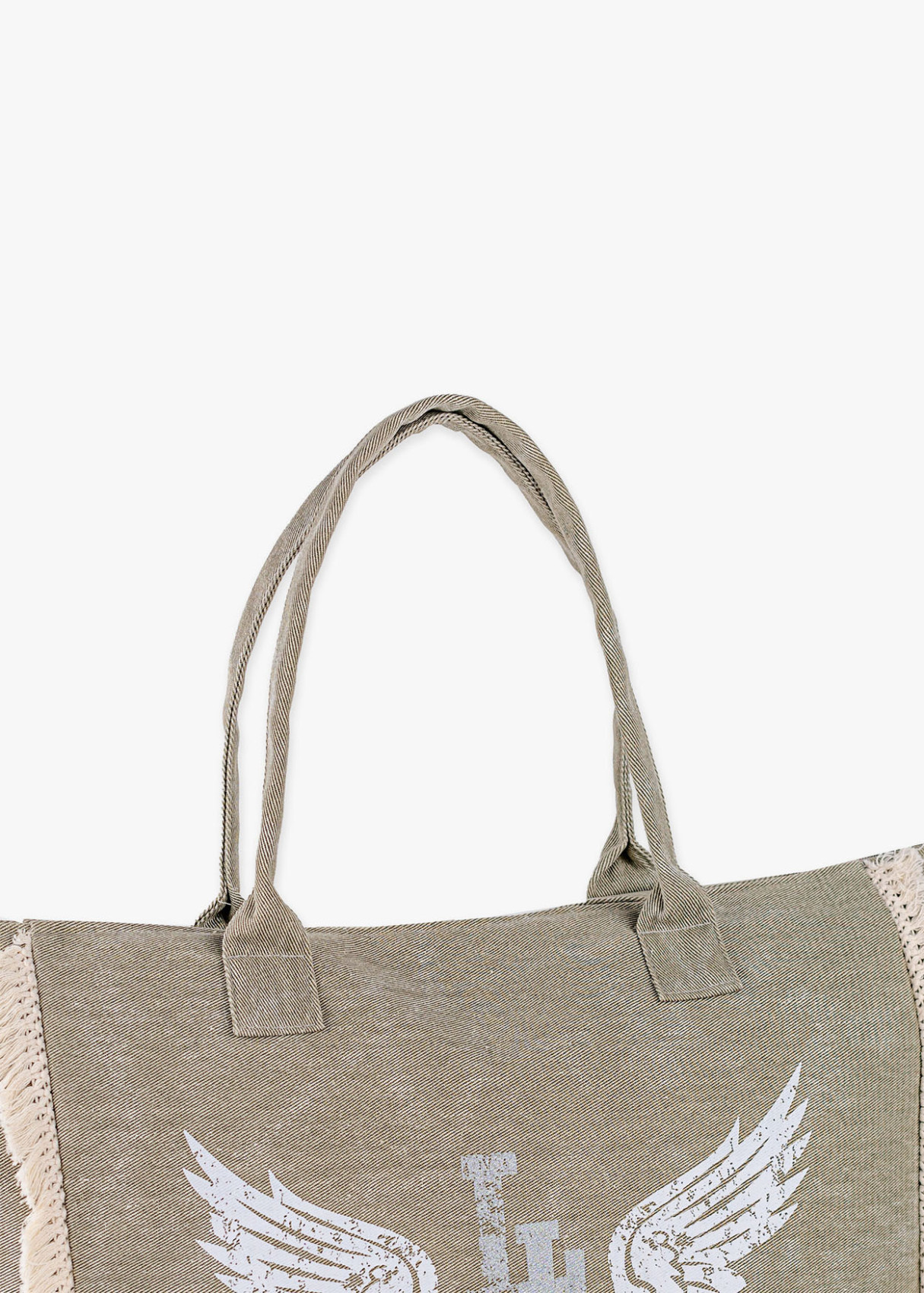 Bolso playa alas ángel detalle flecos beige