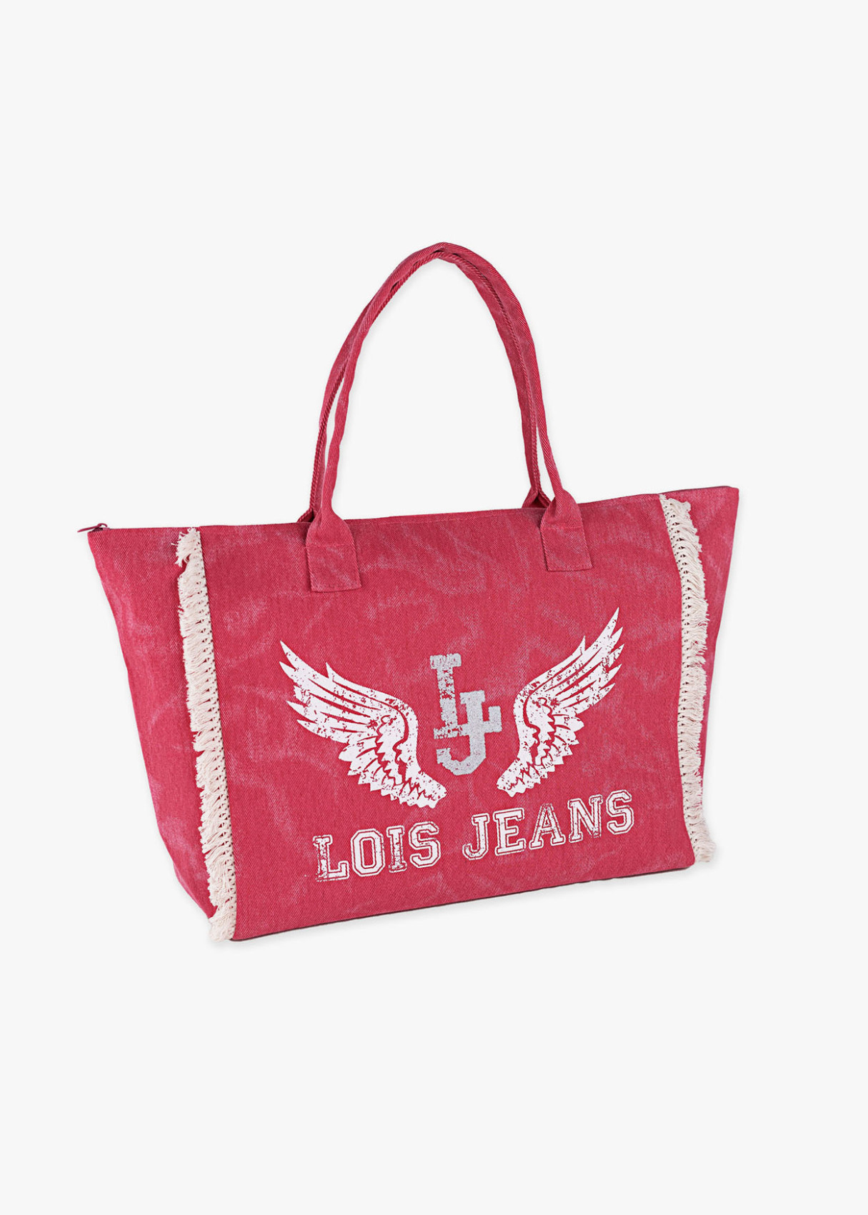 Bolso playa alas ángel con detalle flecos rosa
