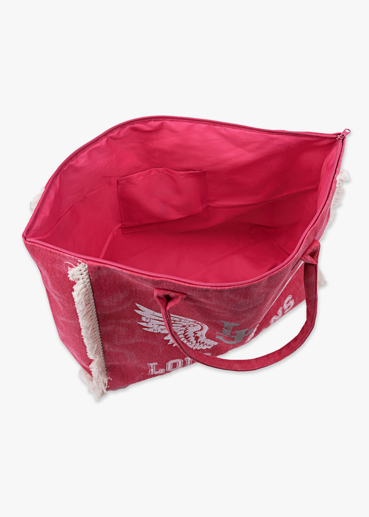 Bolso playa alas ángel con detalle flecos rosa