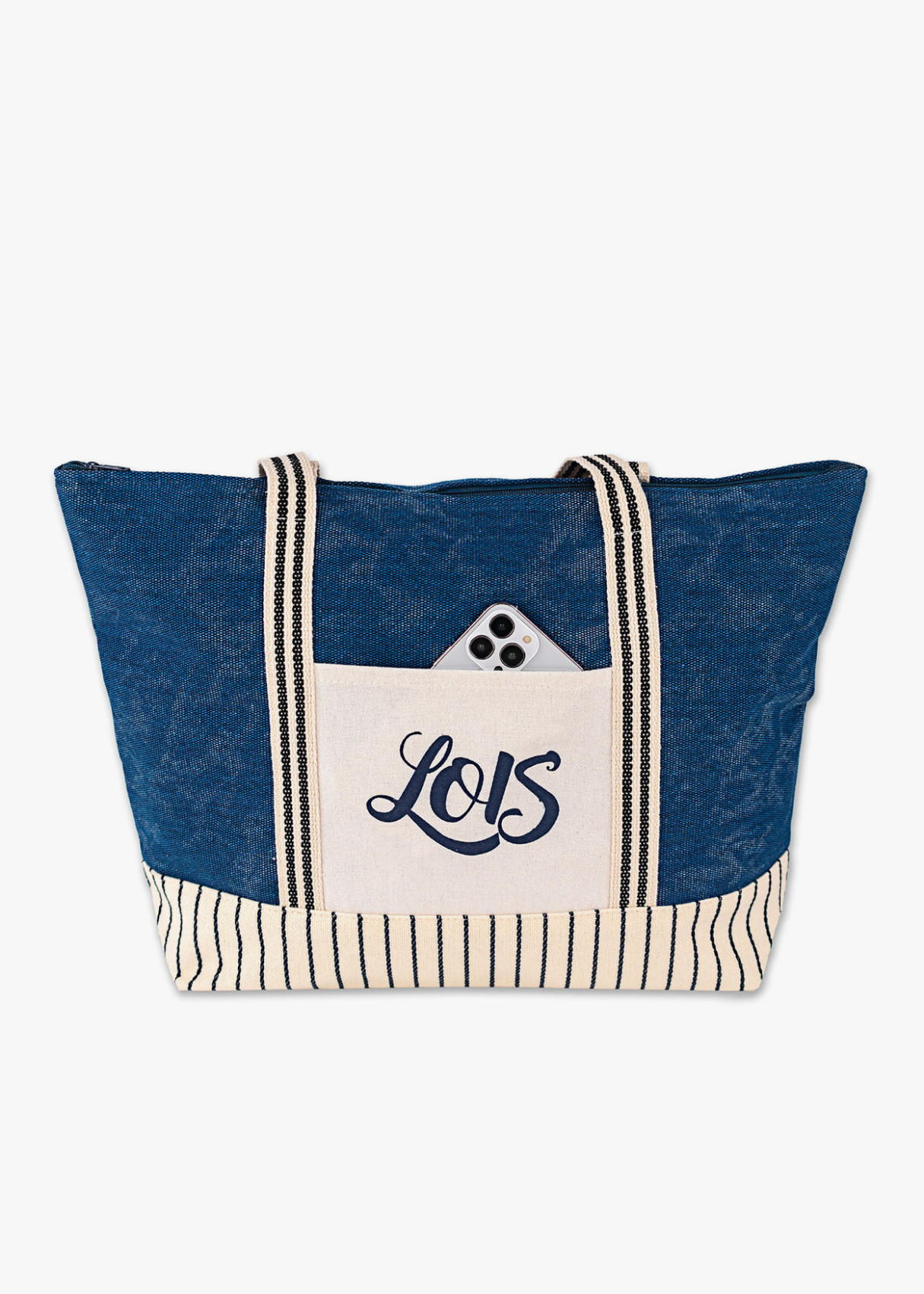 Bolso Playa Rayas bicolor Azul