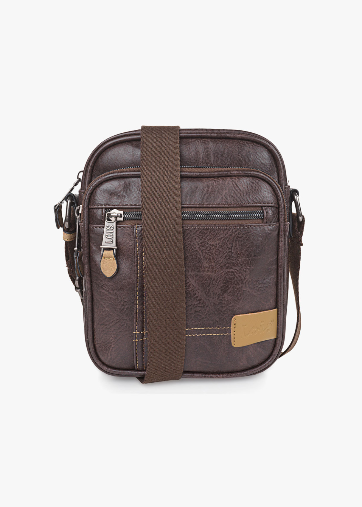 Bandolera ajustable con bolsillo frontal marrón