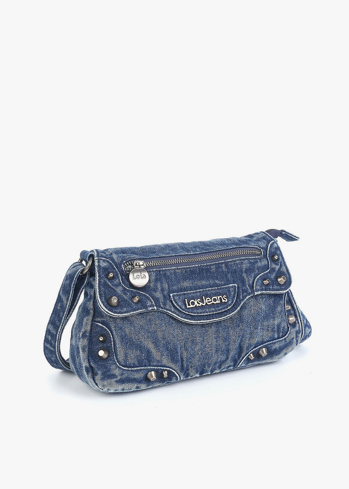 Bolso Bandolera estampado denim lavado tachuelas azul