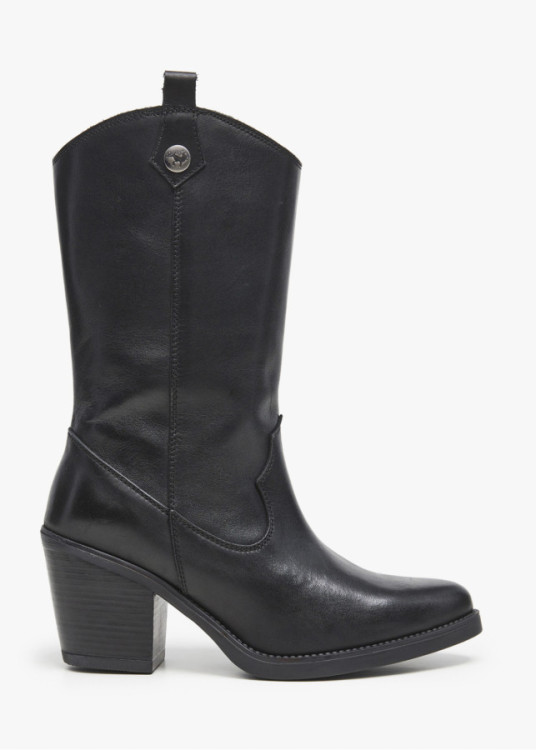 Bota Cowboy tacón alto negro