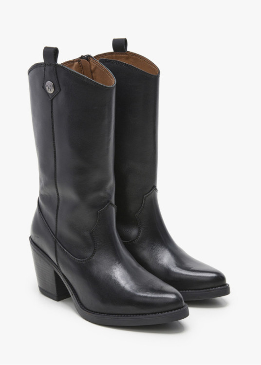 Bota Cowboy tacón alto negro