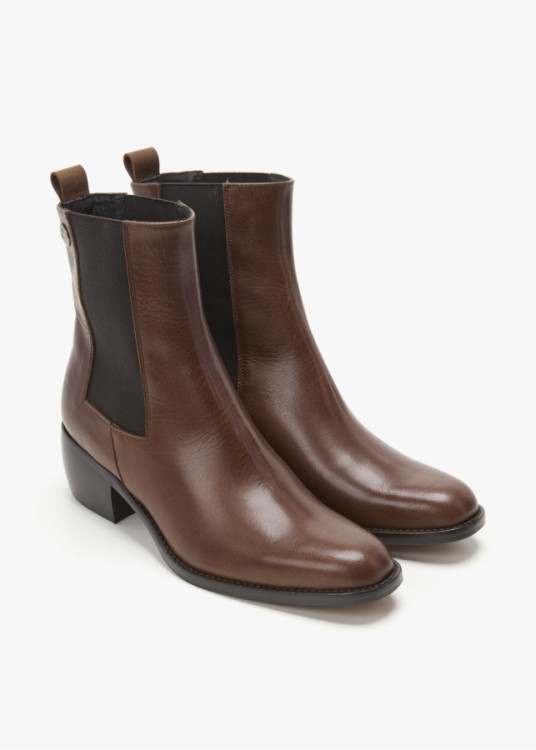 Botines Chelsea De Piel con tacón marrón