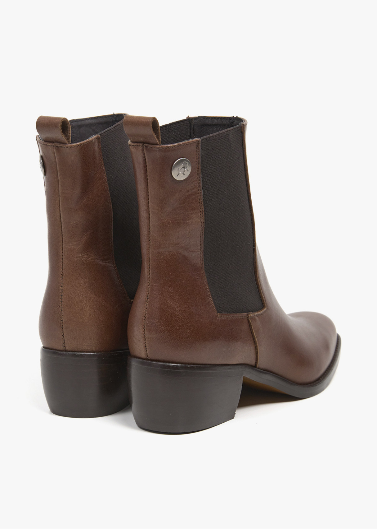 Botines Chelsea De Piel con tacón marrón