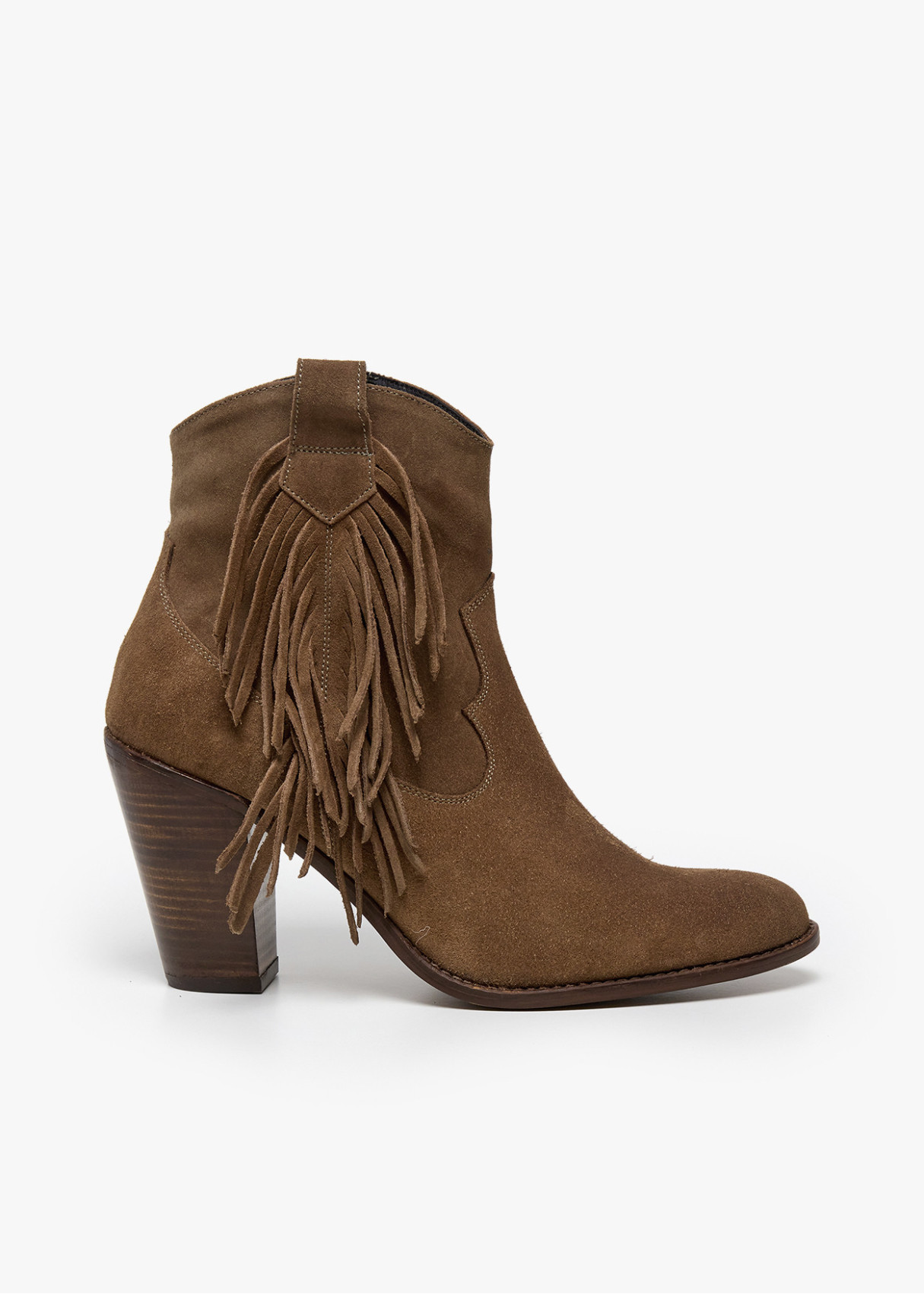 Botines Cowboy de piel Con Flecos De Piel marrón