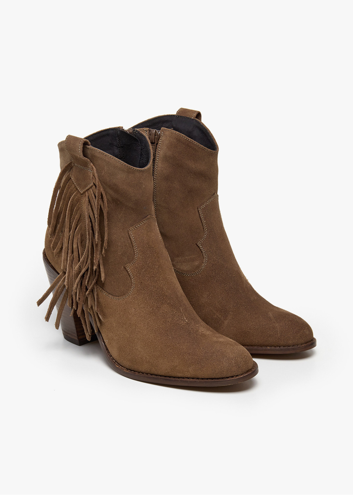 Botines Cowboy de piel Con Flecos De Piel marrón