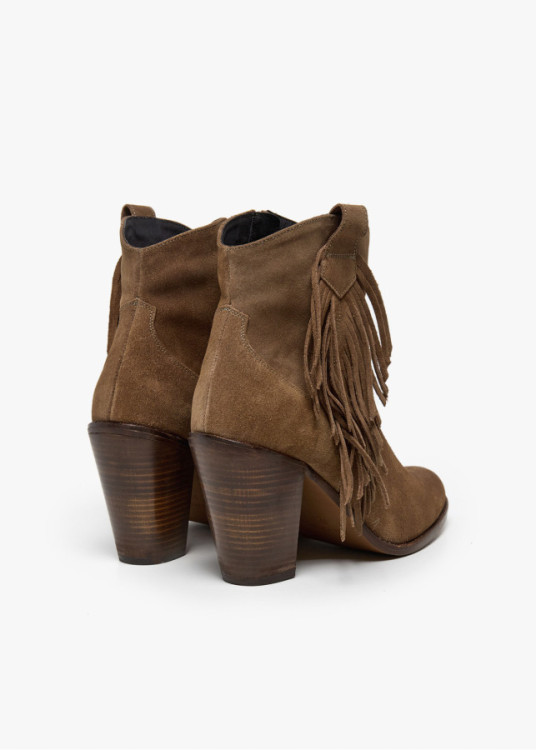 Botines Cowboy de piel Con Flecos De Piel marrón