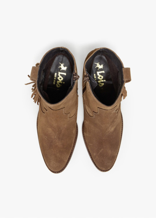 Botines Cowboy de piel Con Flecos De Piel marrón