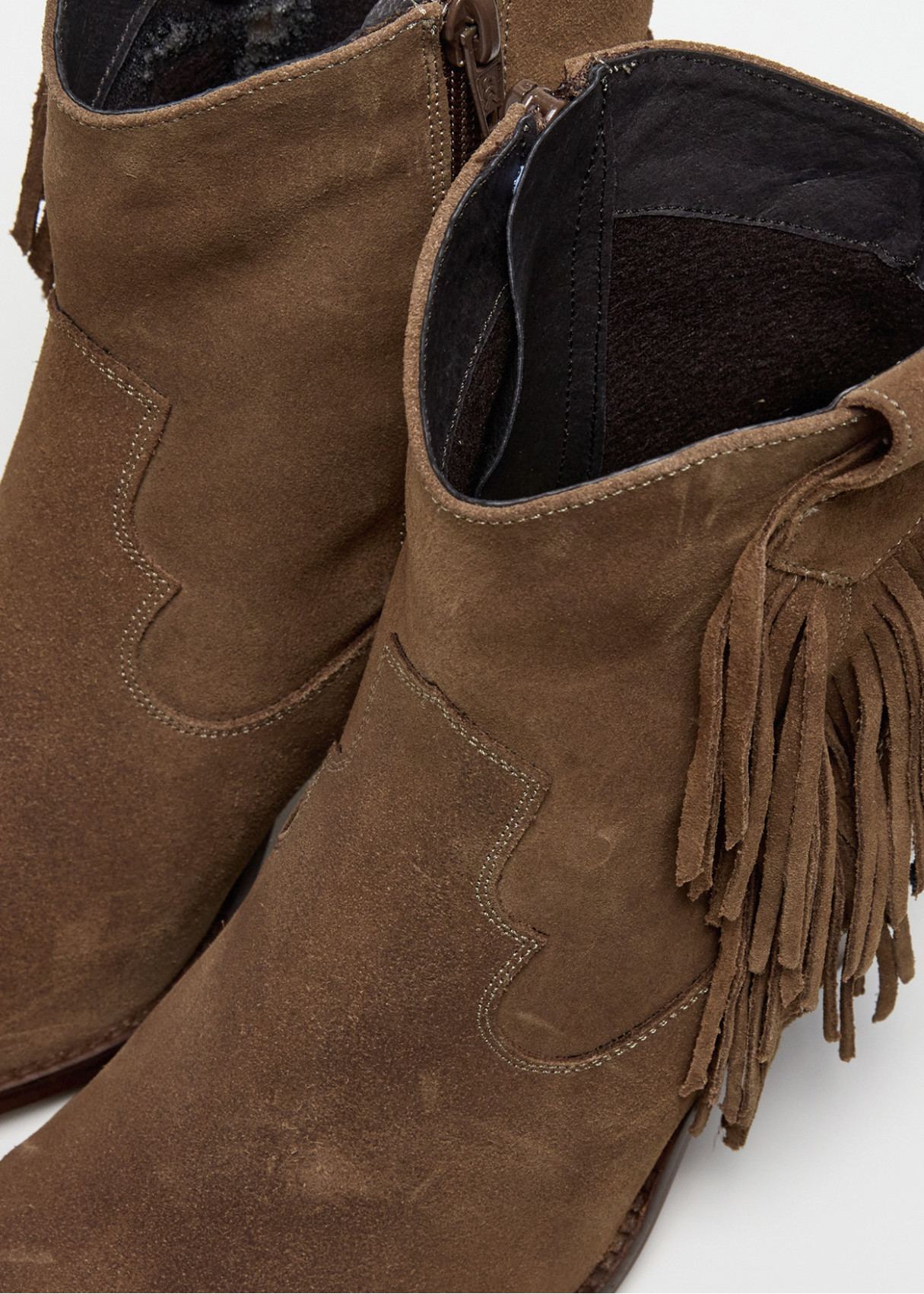 Botines Cowboy de piel Con Flecos De Piel marrón