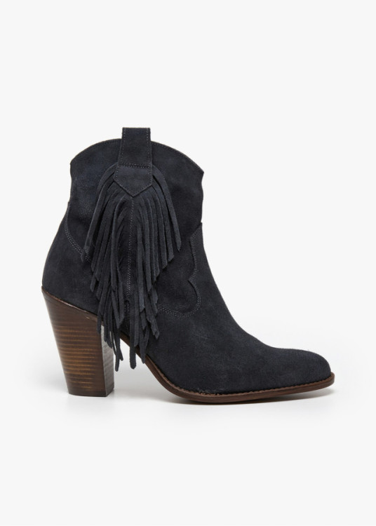 Botines Cowboy de piel Con Flecos De Piel gris