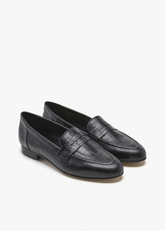Mocasines de piel estampado cocodrilo negro