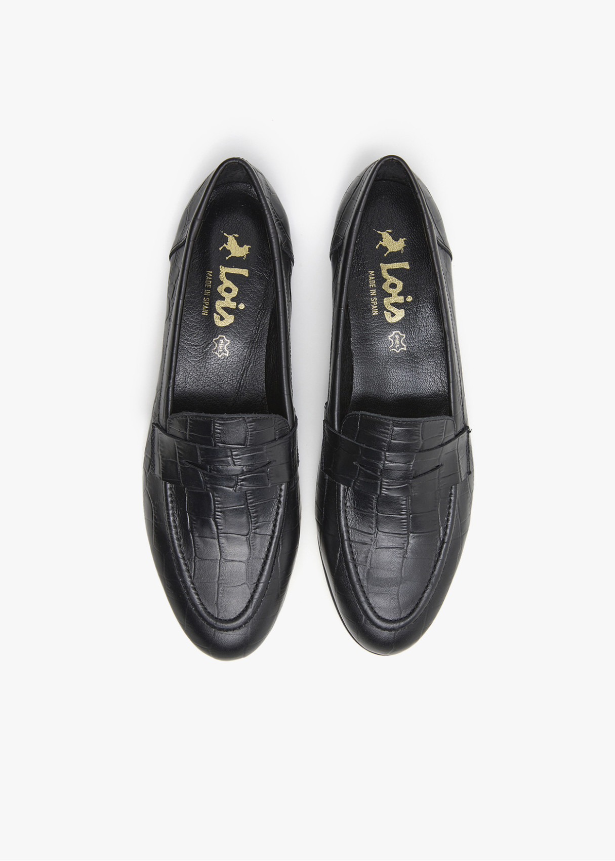 Mocasines de piel estampado cocodrilo negro