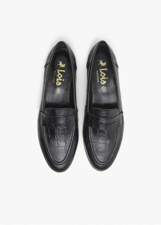 Mocasines de piel estampado cocodrilo negro