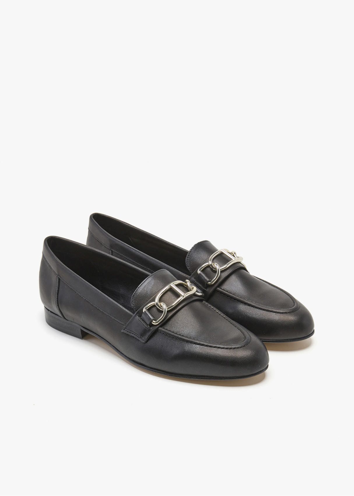 Mocasines De Piel Detalle Cadena negro