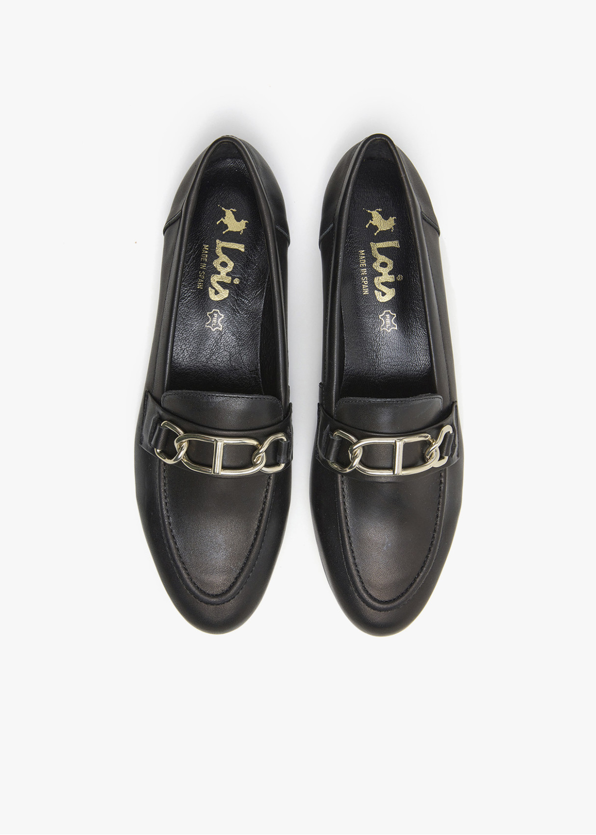 Mocasines De Piel Detalle Cadena negro