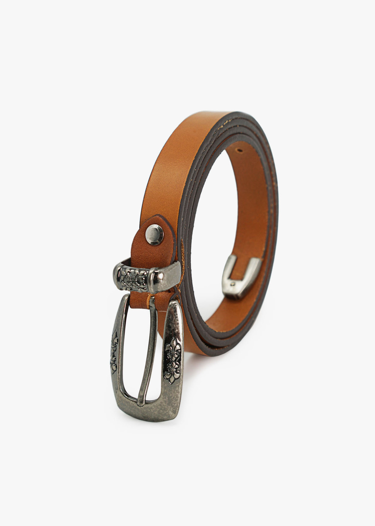 Cinturón fino de piel hebilla metálica cuero