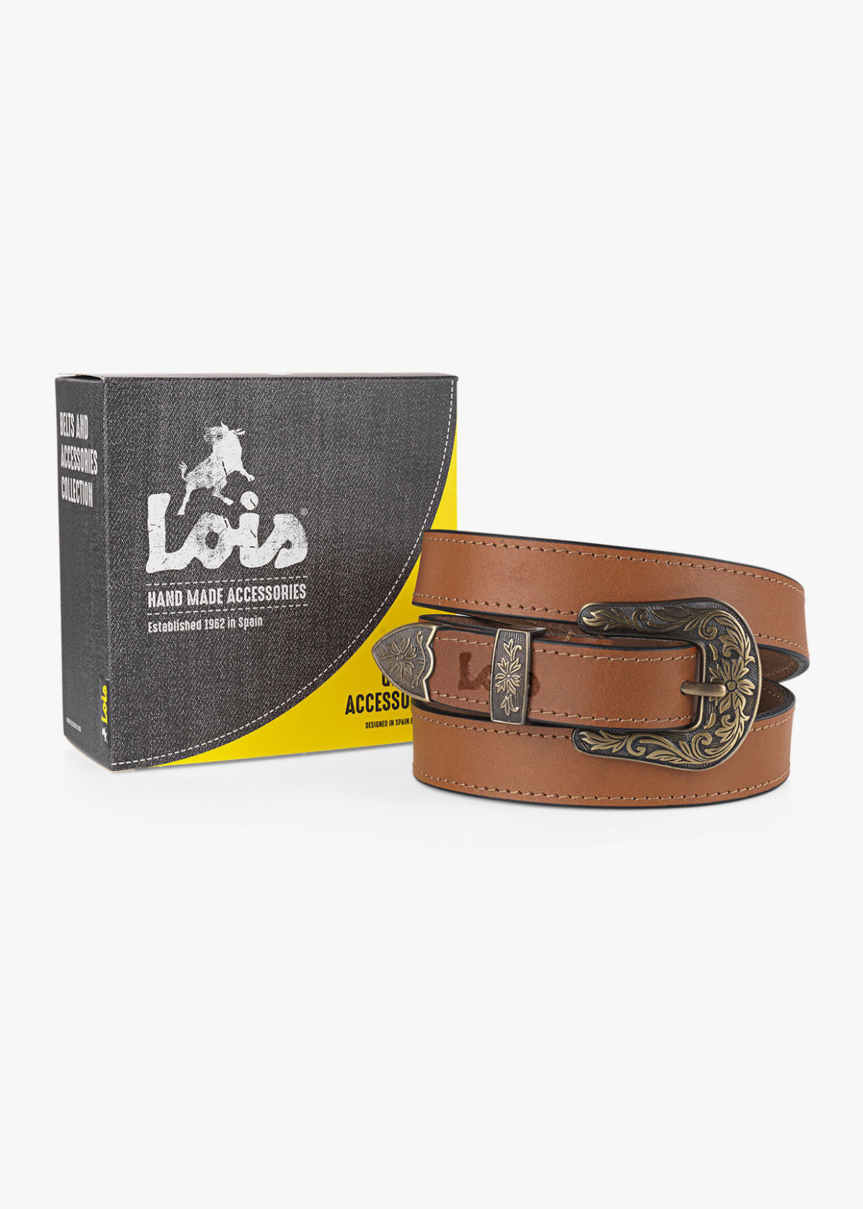 Cinturón de piel hebilla dorada cowboy cuero