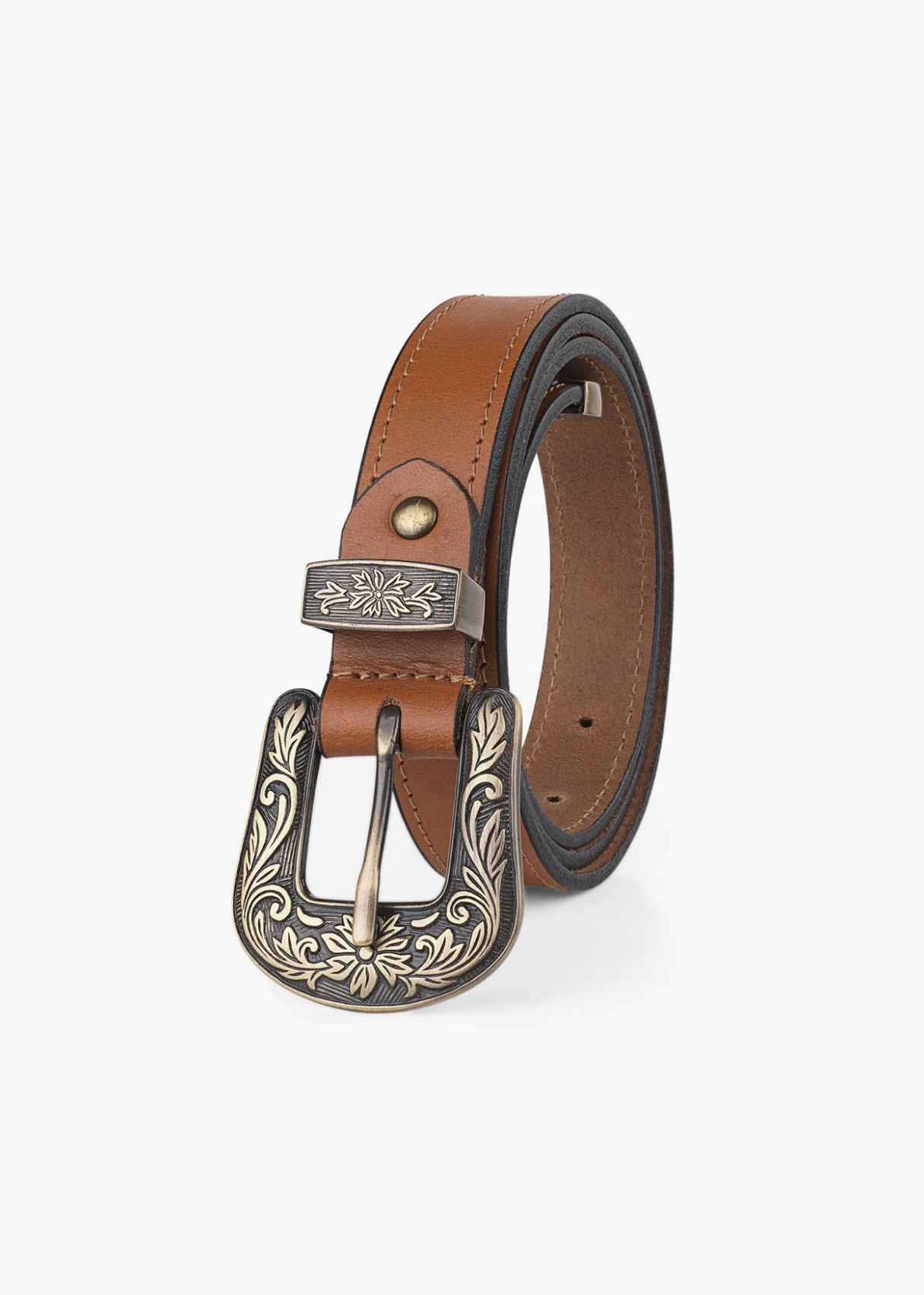 Cinturón de piel hebilla dorada cowboy cuero