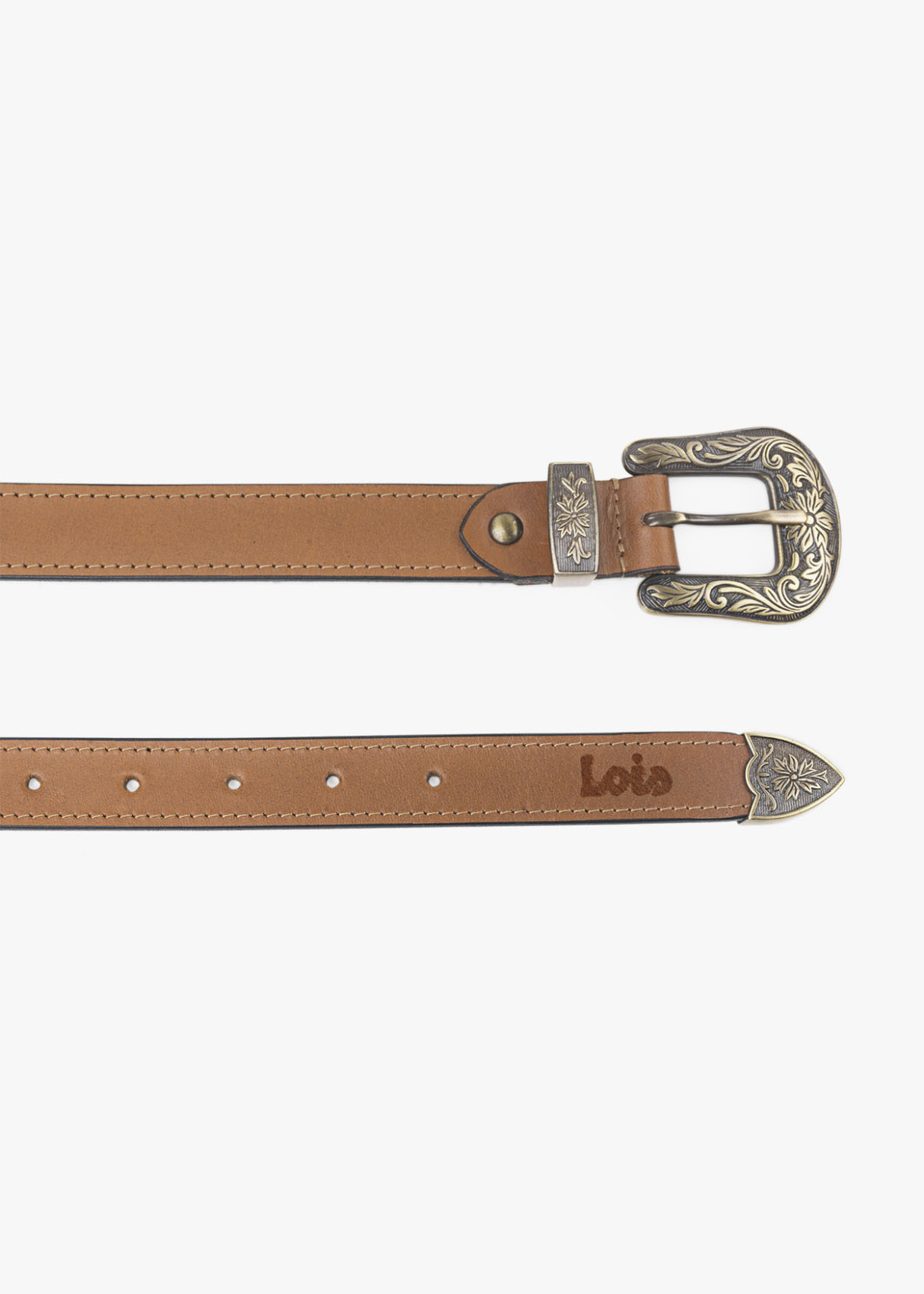 Cinturón de piel hebilla dorada cowboy cuero