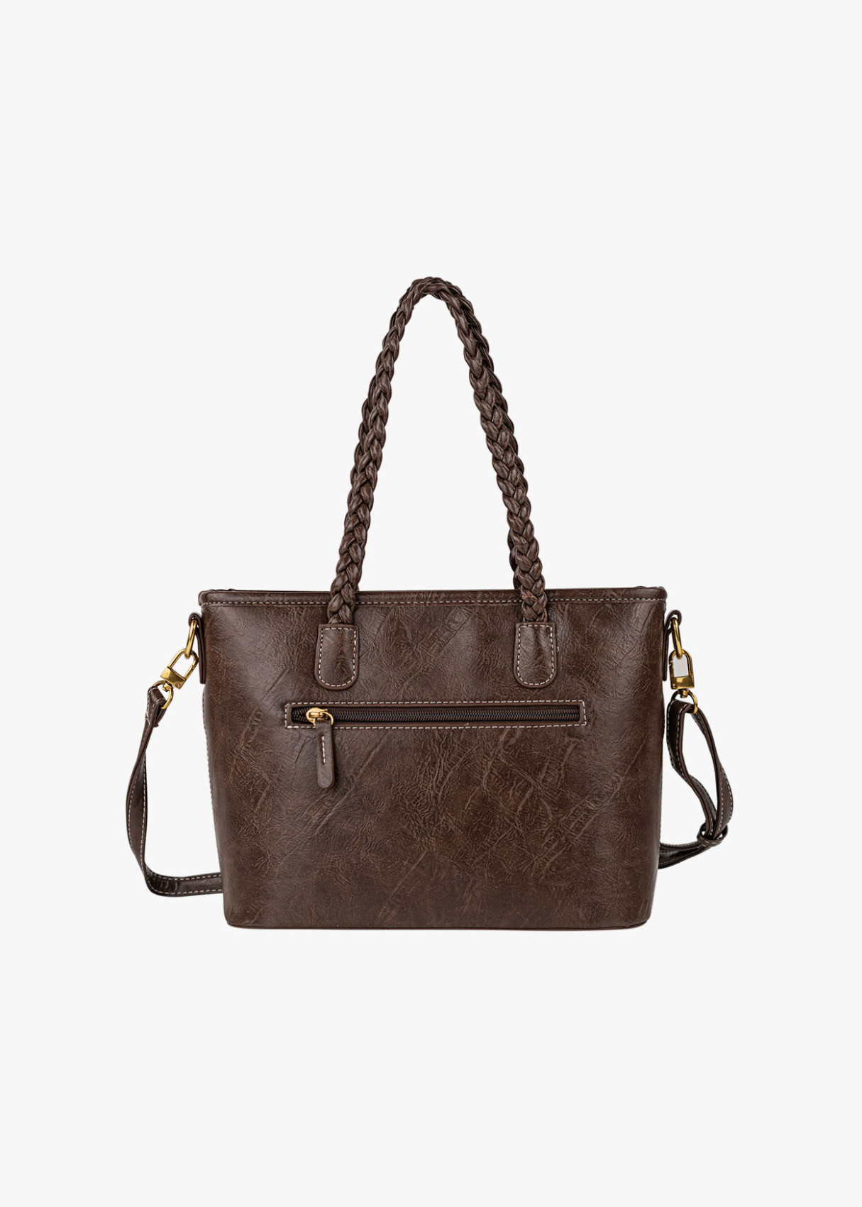Bolso shopper ante bandolera extraíble bicolor marrón
