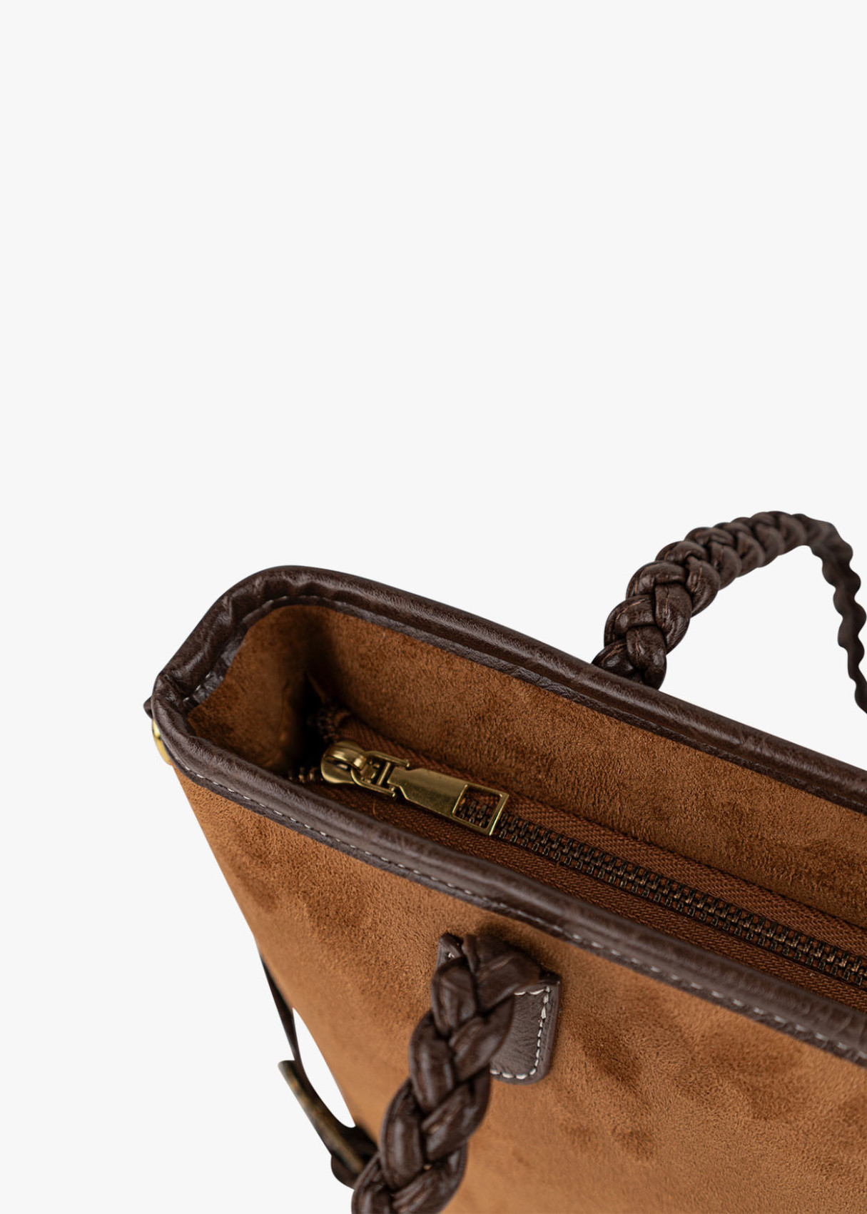 Bolso shopper ante bandolera extraíble bicolor marrón