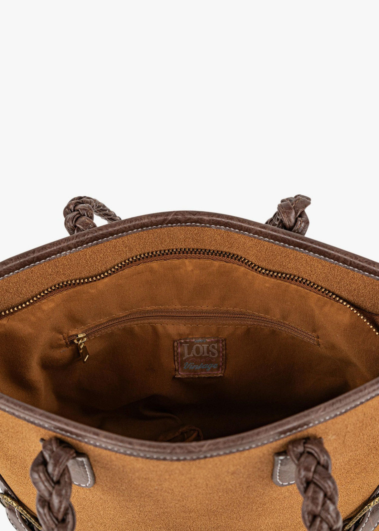 Bolso shopper ante bandolera extraíble bicolor marrón