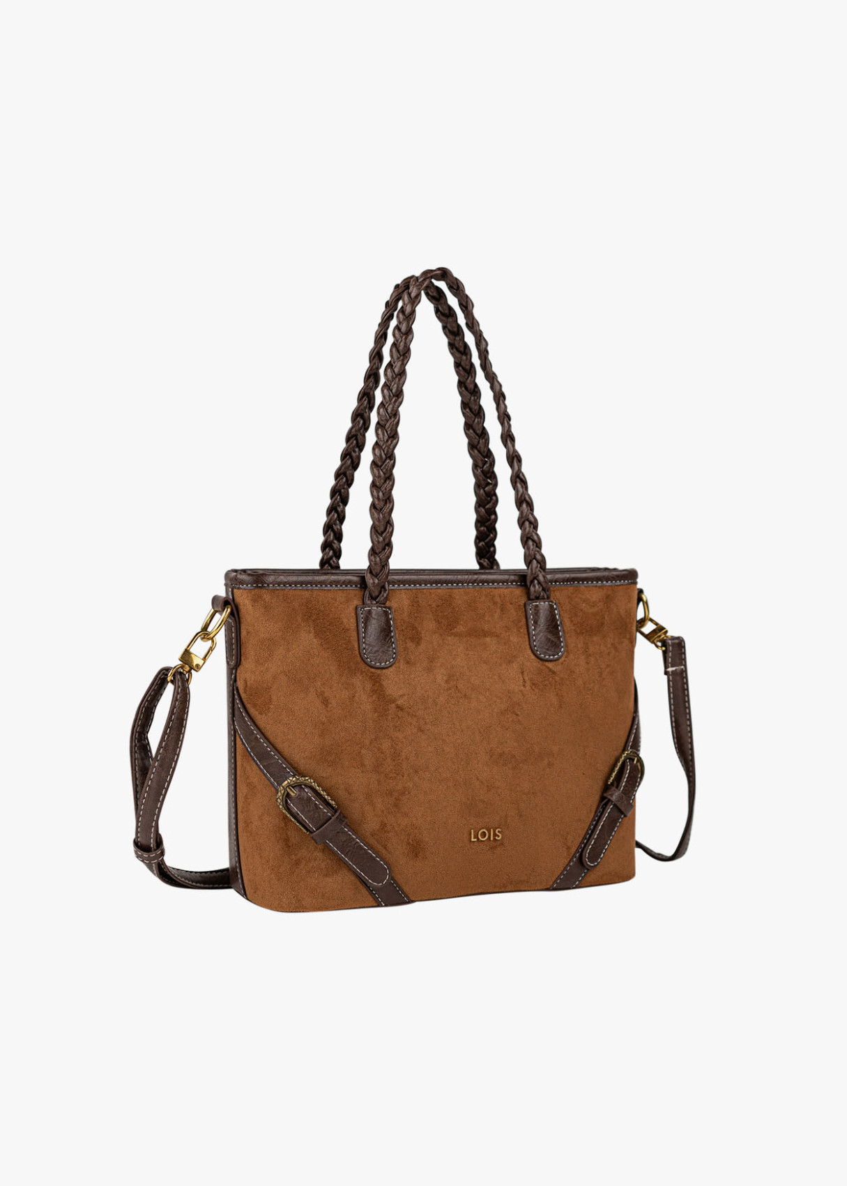 Bolso shopper ante bandolera extraíble bicolor marrón