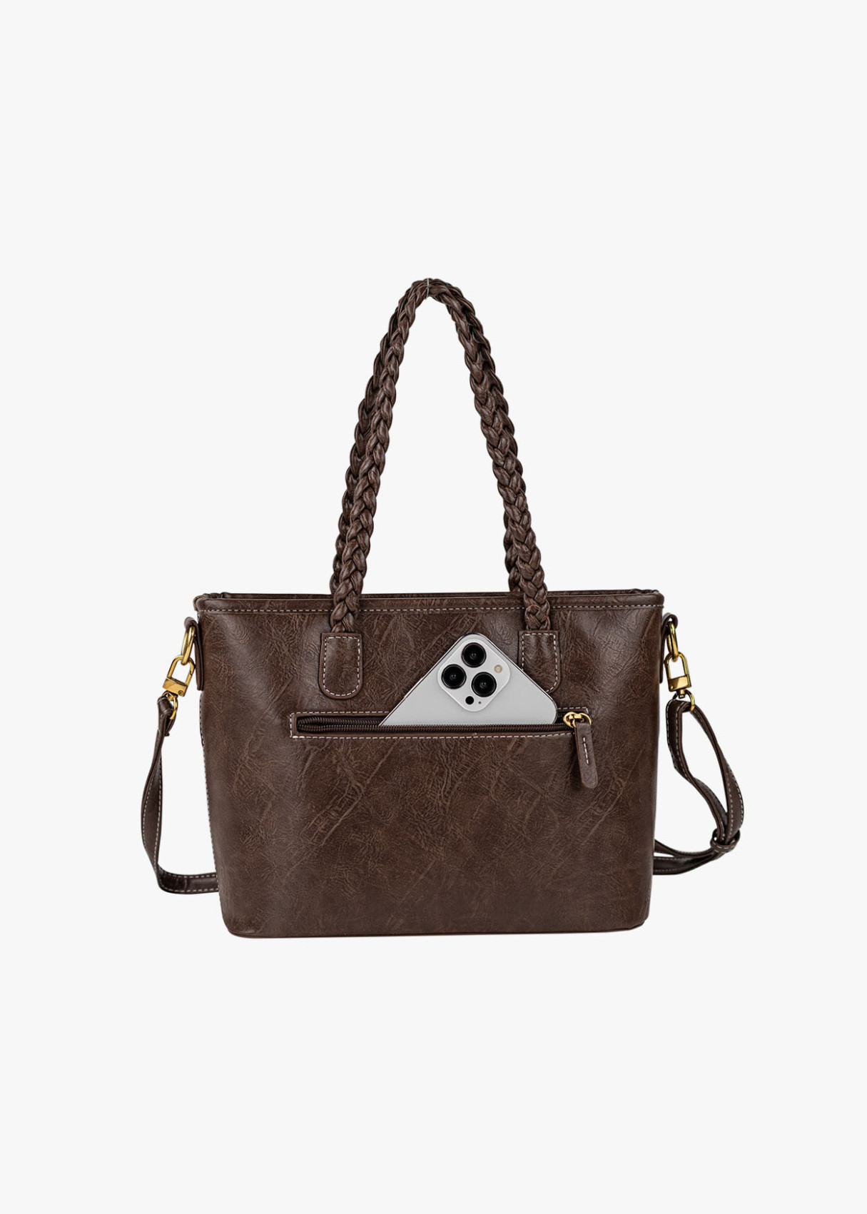 Bolso shopper ante bandolera extraíble bicolor marrón
