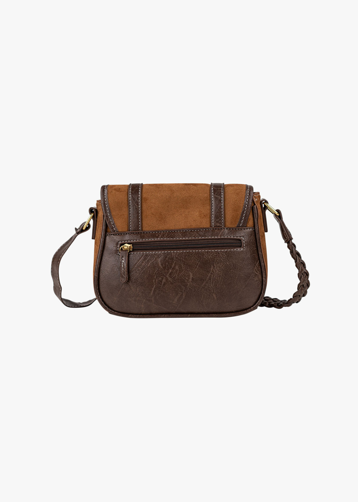 Bolso Bandolera estilo satchel bicolor marrón