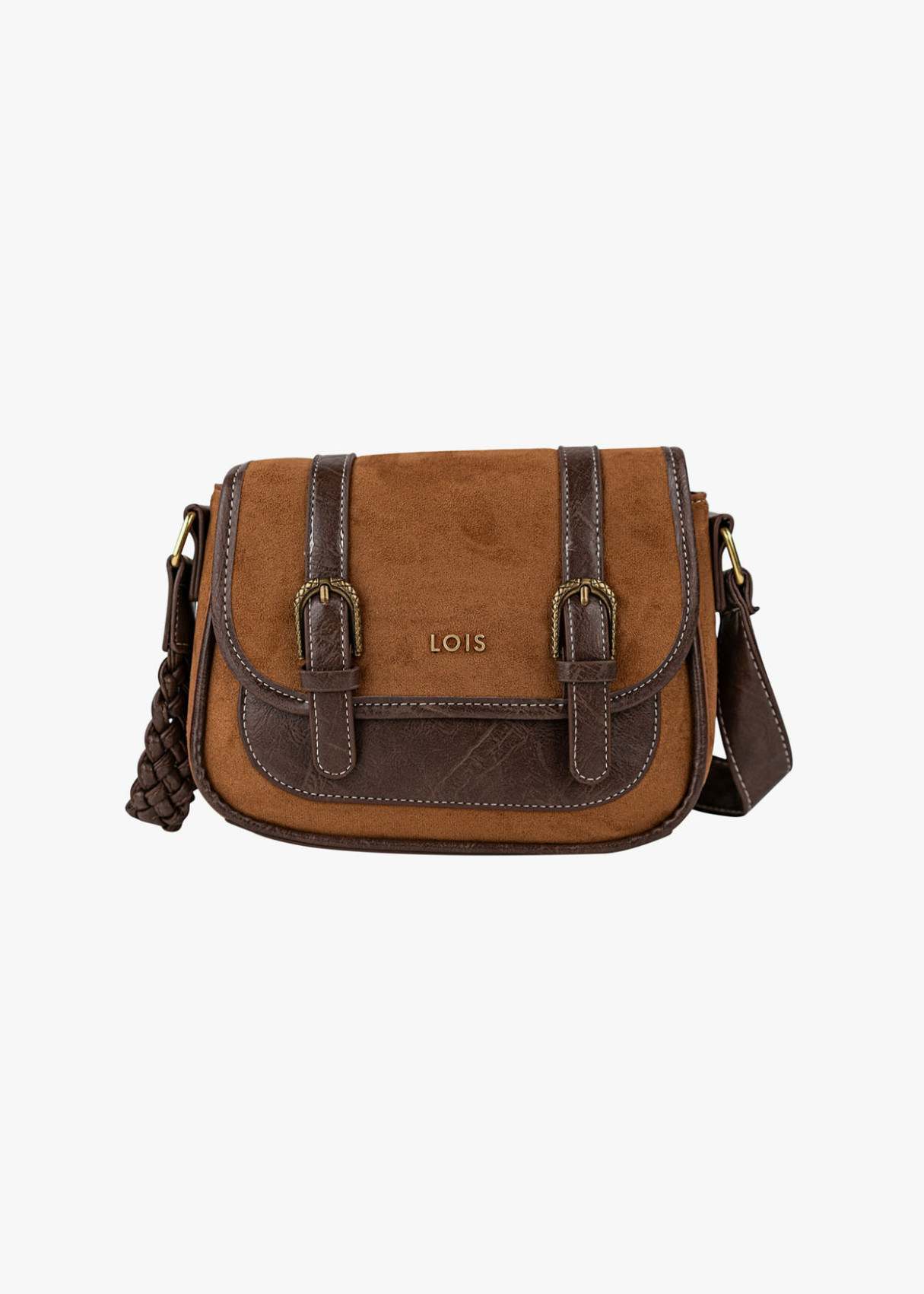 Bolso Bandolera estilo satchel bicolor marrón