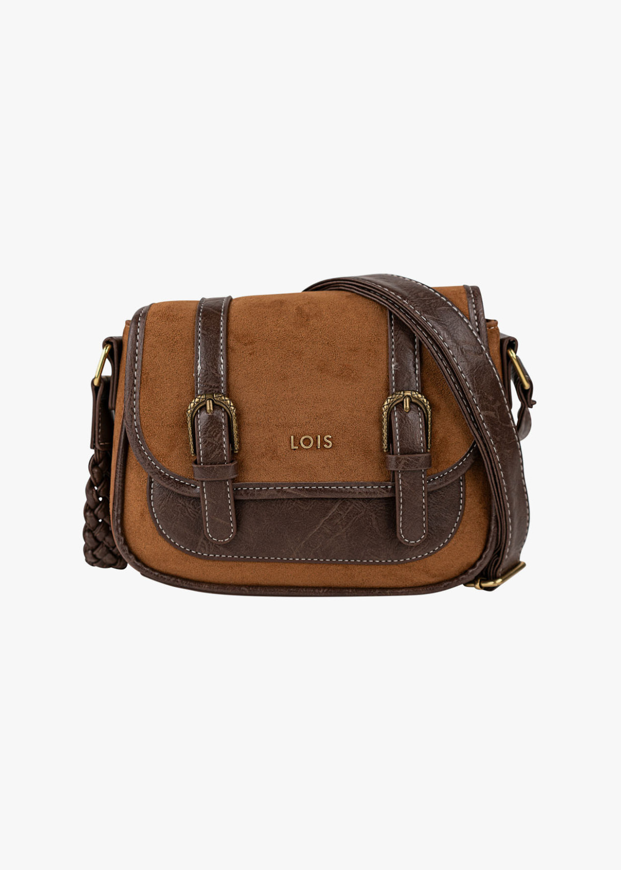 Bolso Bandolera estilo satchel bicolor marrón