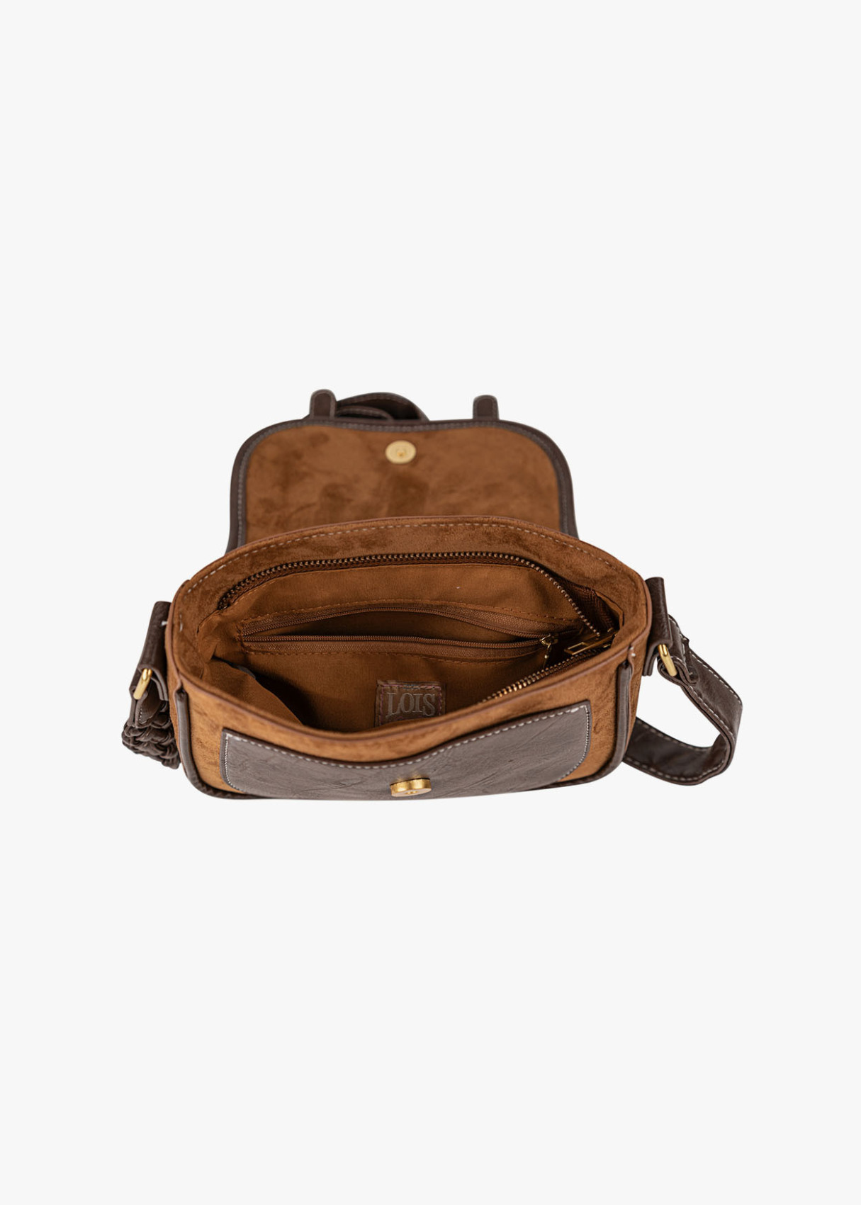 Bolso Bandolera estilo satchel bicolor marrón